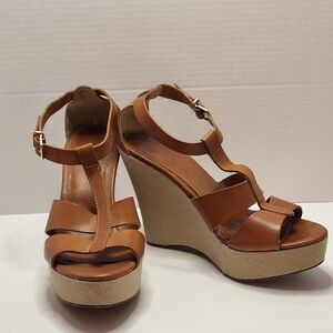 J Crew Palma Platform Wedges Sandals Shoes Ankle Strap Leather Brown Sz 8